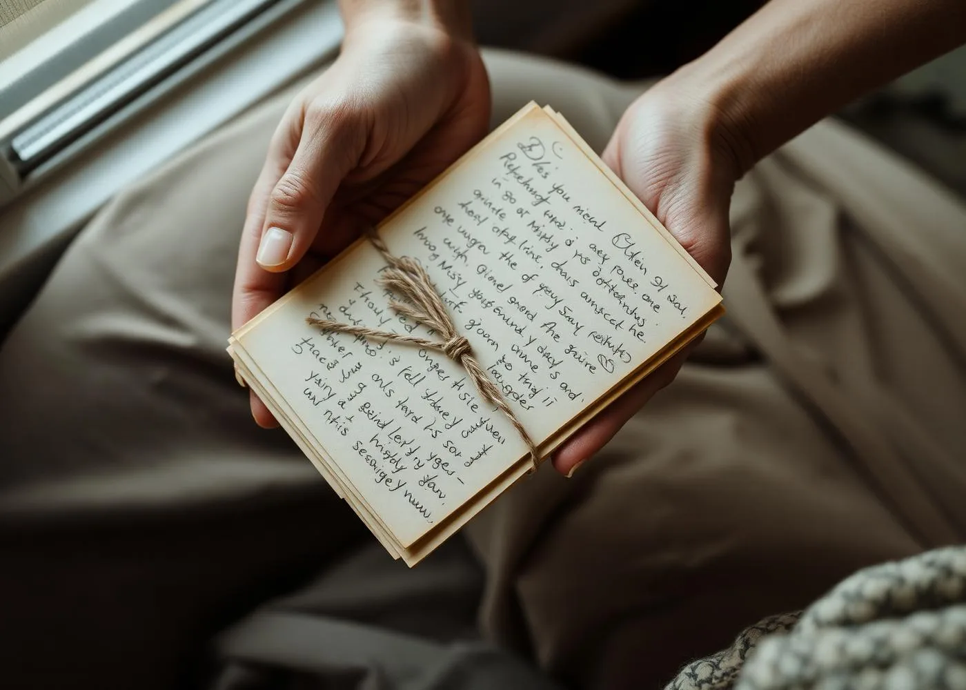 Hands holding a stack of old handwritten letters