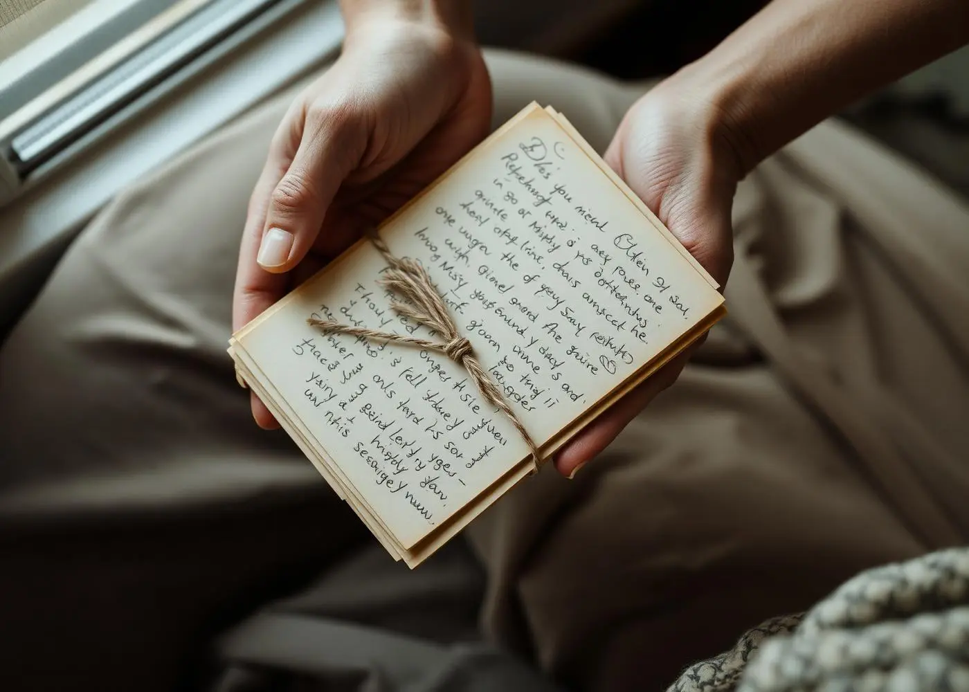 Hands holding a stack of old handwritten letters