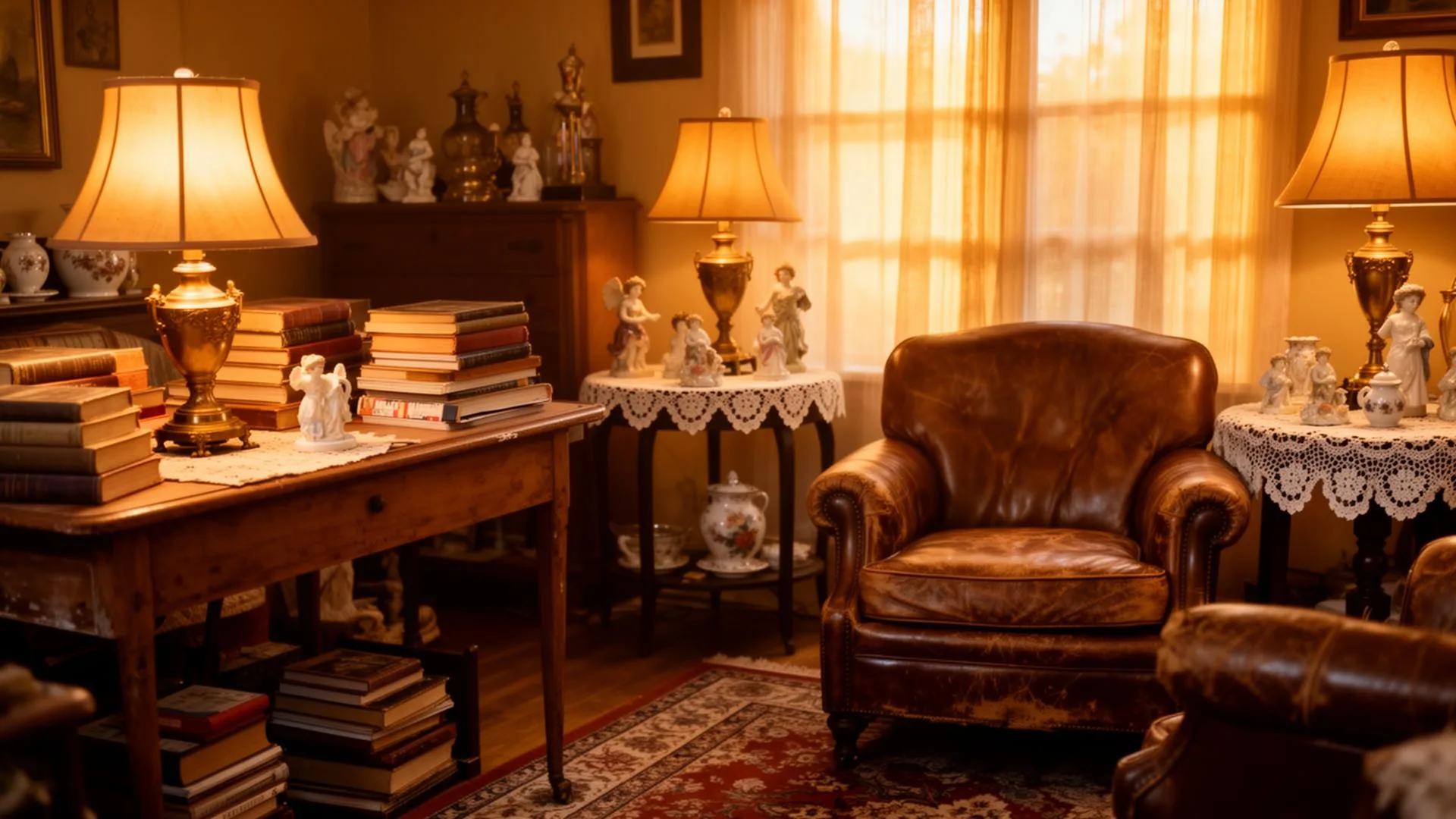 Warm sunlit home interior filled with vintage items ready for an estate sale