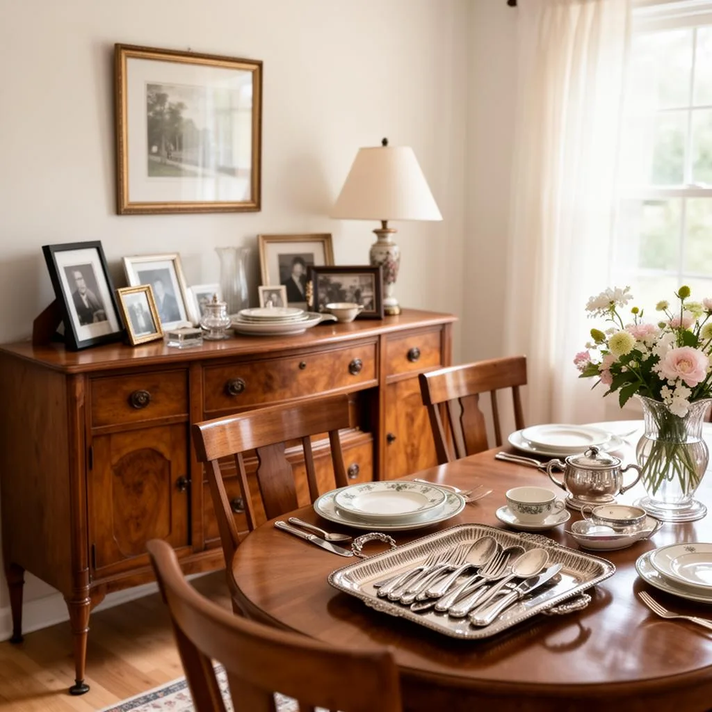 A warm, lived-in dining room