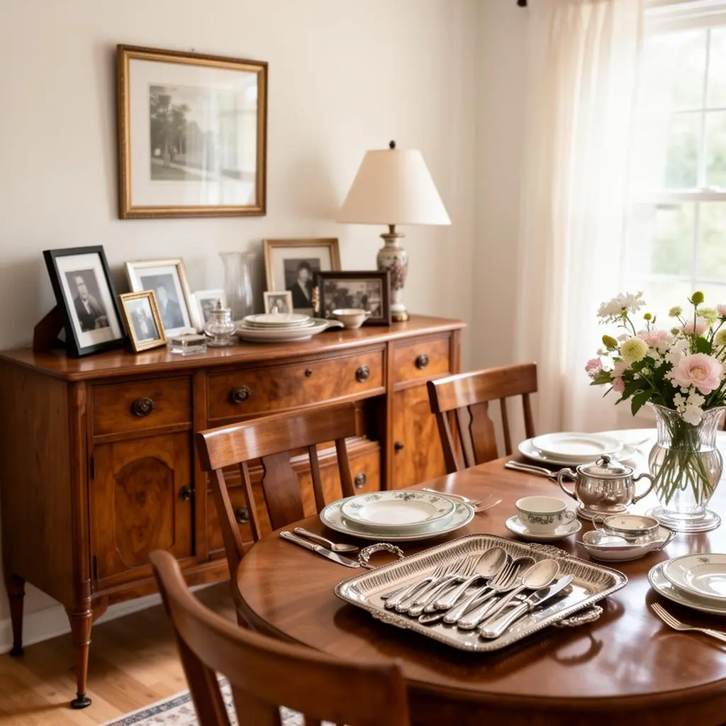 A warm, lived-in dining room