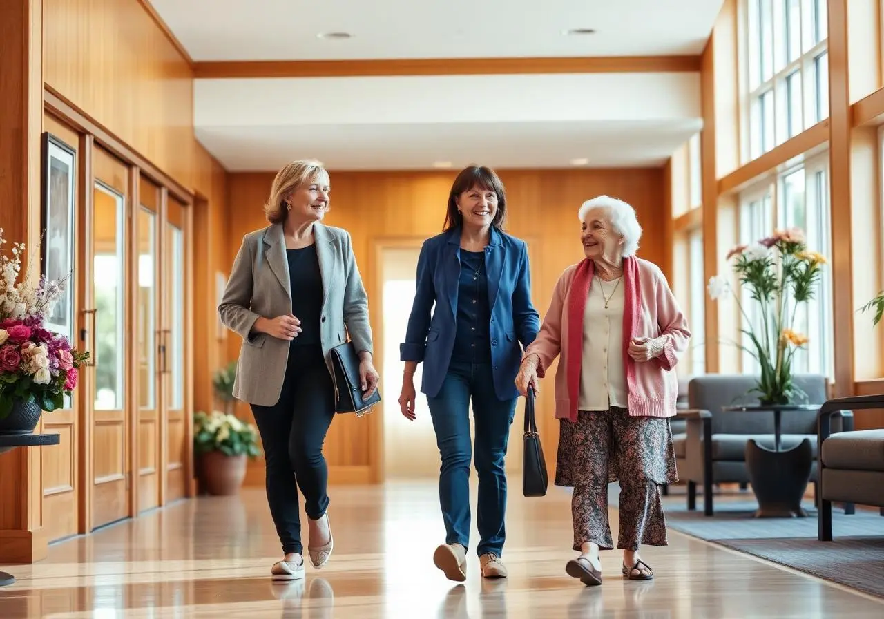 Senior placement advisor walking with family on tour