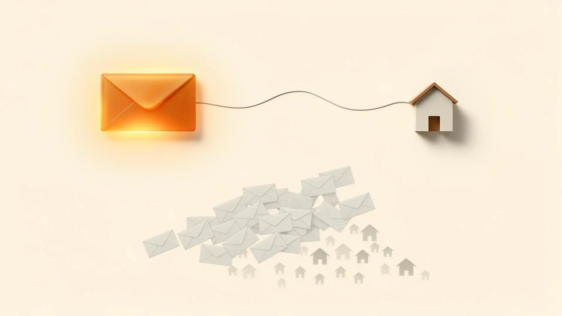 A single warm envelope routed to one home, in contrast to a scattered pile of envelopes