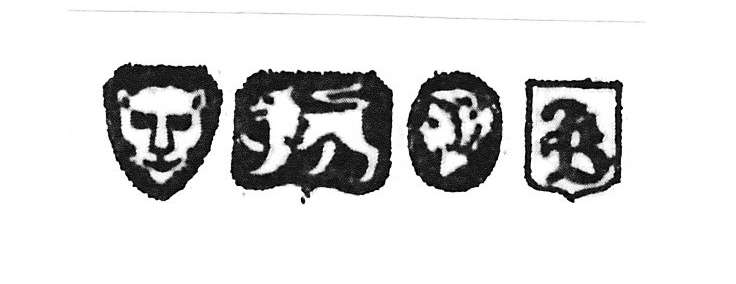Dutch silver hallmarks: lion rampant with numeral "1" (.934 silver), lion rampant with numeral "2" (.833 silver), and the Dutch sword used as an alternative standard mark.